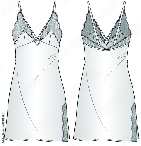 WOMENS SATIN LACE SLIP NIGHTWEAR IN EDITABLE VECTOR FILE