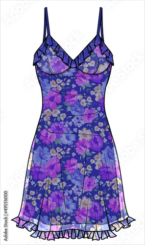 WOMENS PRINTED CHIFFON SLIP NIGHTWEAR IN EDITABLE VECTOR FILE