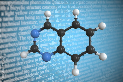 Molecular model of quinazoline, 3D rendering photo