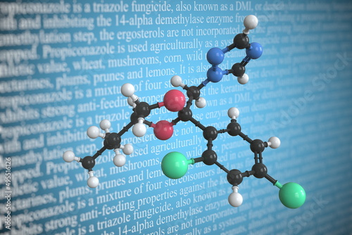 Molecular model of propiconazole, 3D rendering photo