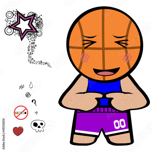 ashamed basketball head character cartoon kawaii expression in vector format