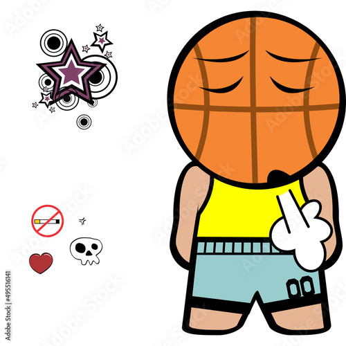 funny basketball head character cartoon kawaii expression illustration in vector format