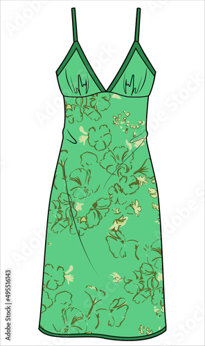 WOMENS PRINTED PLUNGE NECKLINE SLIP NIGHTWEAR IN EDITABLE VECTOR FILE
