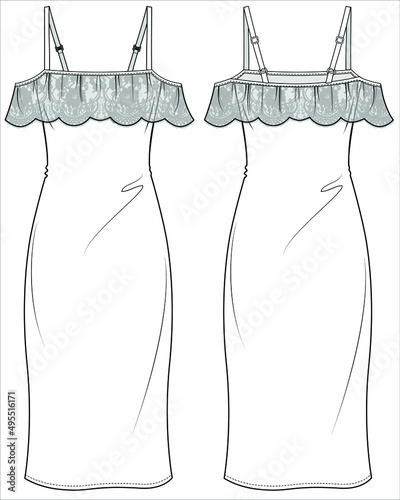WOMENS OFF SHOULDER LACE SLIP NIGHTWEAR IN EDITABLE VECTOR FILE