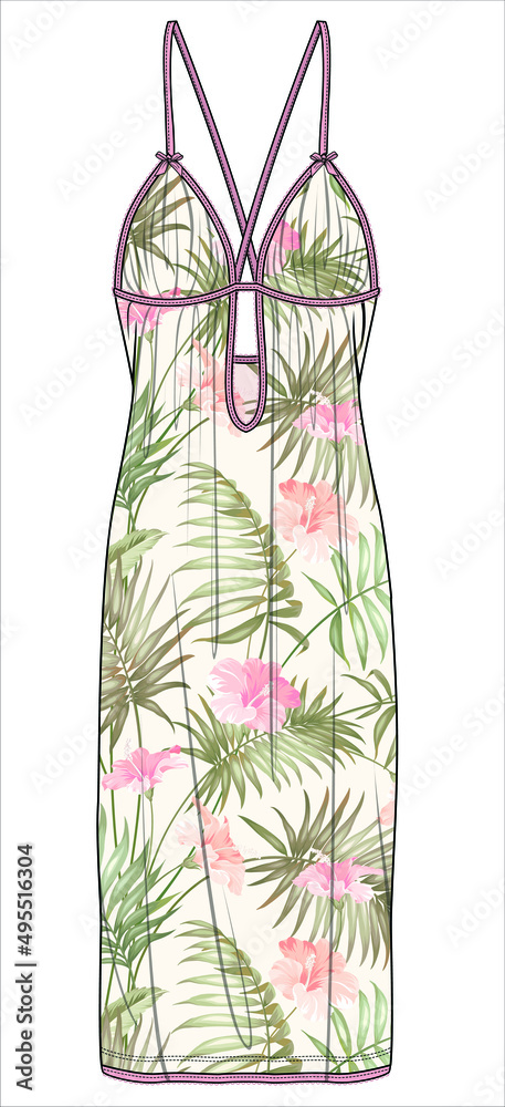 WOMENS PRINTED CROSS OVER BACK SLIP NIGHTWEAR IN EDITABLE VECTOR FILE WOMENS PRINTED CROSS OVER BACK SLIP NIGHTWEAR IN EDITABLE VECTOR FILE
