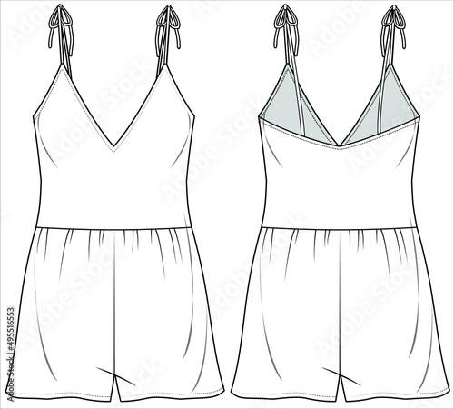 WOMEN KNIT TEDDY PLAYSUIT  NIGHTWEAR IN EDITABLE VECTOR FILE