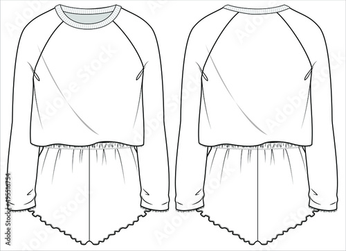 WOMEN KNIT TEDDY PLAYSUIT  NIGHTWEAR IN EDITABLE VECTOR FILE
