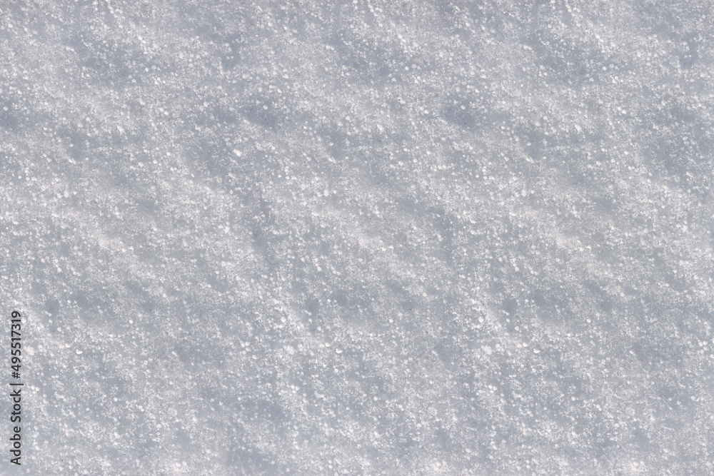 White clean snow background texture. Texture of white snow. Snow surface.