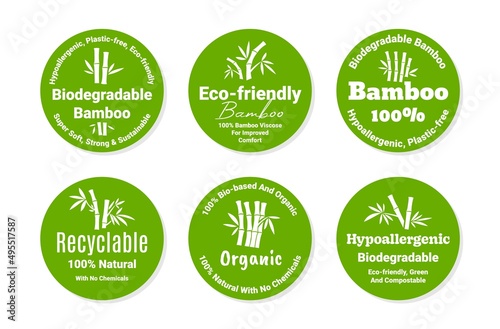 Biodegradable bamboo circle sticker set vector eco friendly hypoallergenic natural plant product
