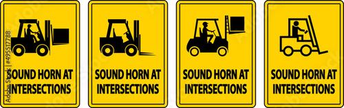 Sound Horn At Intersections Label Sign On White Background