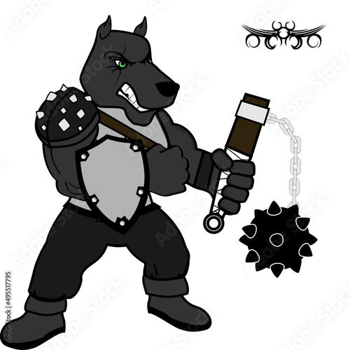 dog gladiator cartoon illustration in vector format