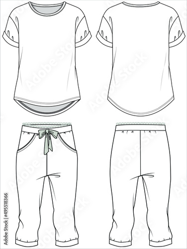 WOMEN TEE AND JOGGERS NIGHTWEAR SET IN EDITABLE VECTOR FILE