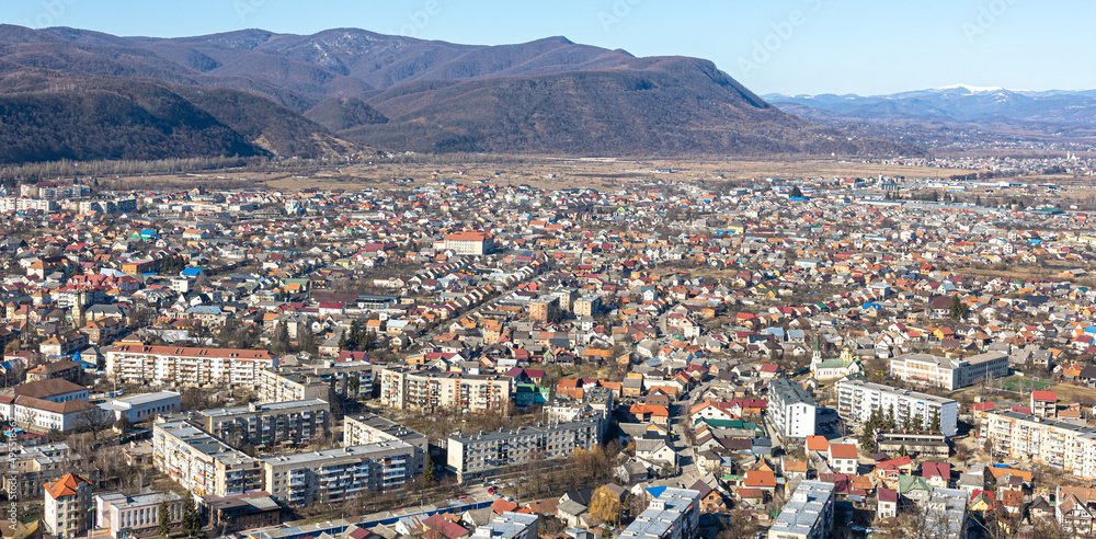 City in the mountains in Ukraine, the landscape of the city in the highlands.