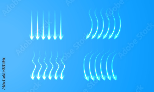 Air flow effect on a light background. The arrows show the movement of clean air. Vector illustration swirl of fresh air