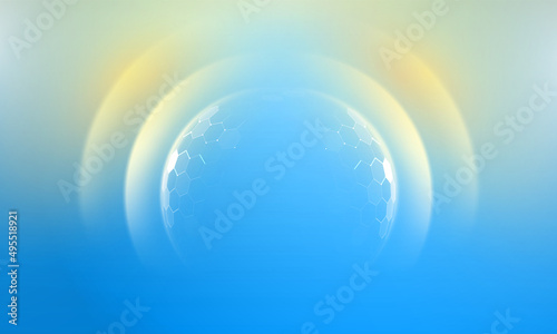 Sun protection from ultraviolet light  in futuristic glowing vector illustration on light background.  ircular barrier to block UV radiation. Template for beauty product  bubble shield effect