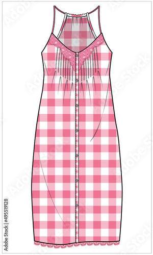 WOMENS GINGHAM CHECK HALTER NECK SLIP NIGHTWEAR IN EDITABLE VECTOR FILE