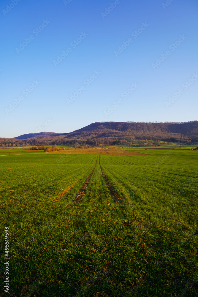 view on the hills of the Swabian Alb in Germany near stuttgart before sunset
