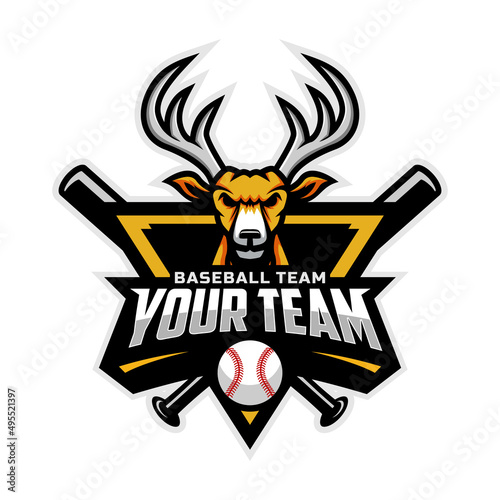 Deer mascot for baseball team logo. Vector Illustration.