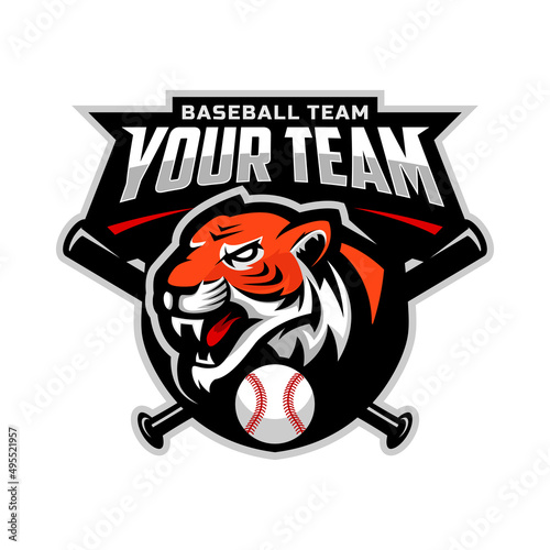 Tiger mascot for baseball team logo. Vector illustration.