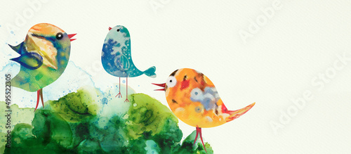Fototapeta Naklejka Na Ścianę i Meble -   Spring Birds. Watercolor design element