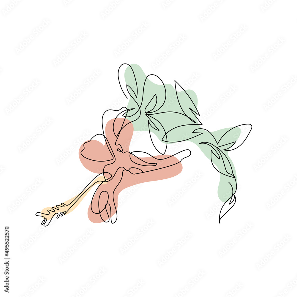 One single line drawing of hibiscus flower and pastel neutral shapes. Abstract botanical line art. One single line drawing of hibiscus flower and pastel neutral shapes. Abstract botanical line art.