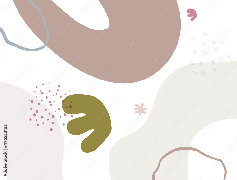 Fototapeta premium Minimalist abstract boho style hand drawn organic shape background. Creative minimalist hand painted abstract art background. Design for wall decoration, postcard, poster or brochure