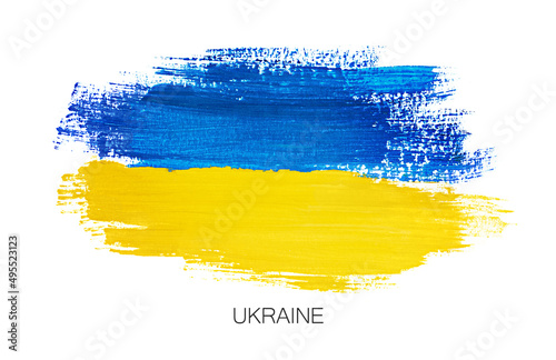 Ukrainian flag painted with brush strokes  isolated on white background