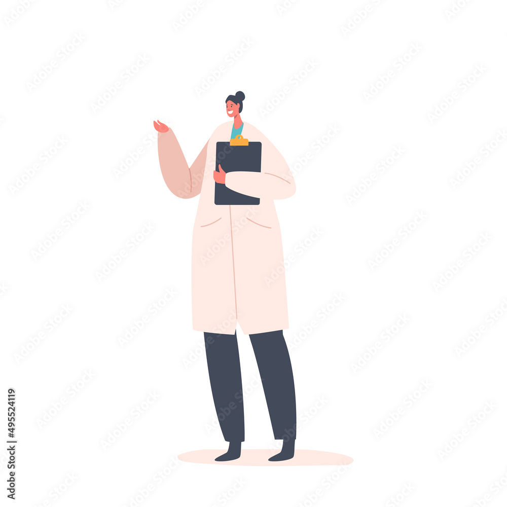Hospital Healthcare Staff at Work. Doctor Character in Medical Robe with Clipboard in Hands. Medicine Profession Hospital Healthcare Staff at Work. Doctor Character in Medical Robe with Clipboard in Hands. Medicine Profession