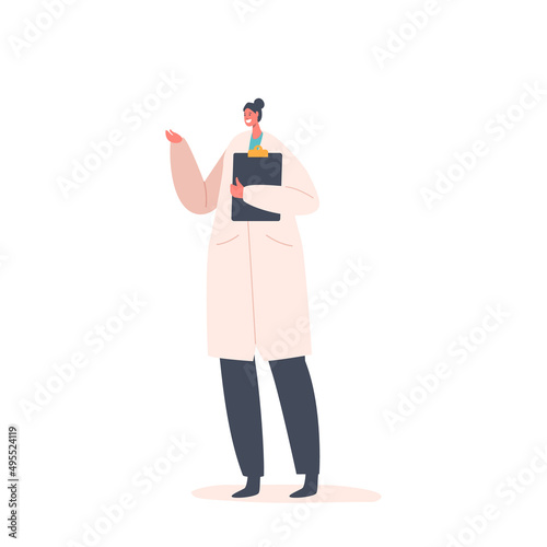 Hospital Healthcare Staff at Work. Doctor Character in Medical Robe with Clipboard in Hands. Medicine Profession