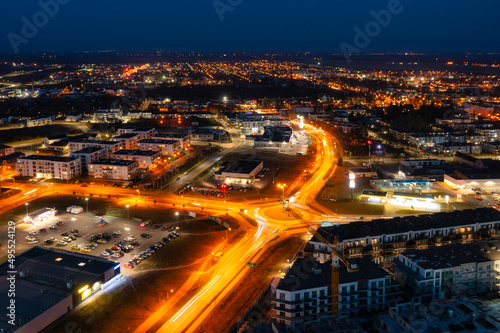 Aerial scenery of residential area in Pruszcz Gdanski at night  Poland