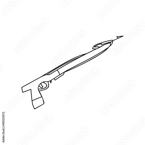 Doodle spear gun illustration in vector. Hand drawn spear gun icon in vector. Fishing equipment in vector.