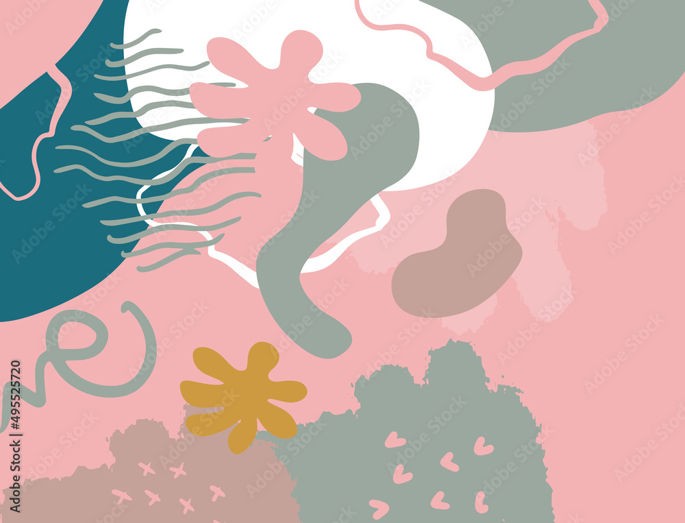 Fototapeta premium Minimalist abstract boho style hand drawn organic shape background. Creative minimalist hand painted abstract art background. Design for wall decoration, postcard, poster or brochure