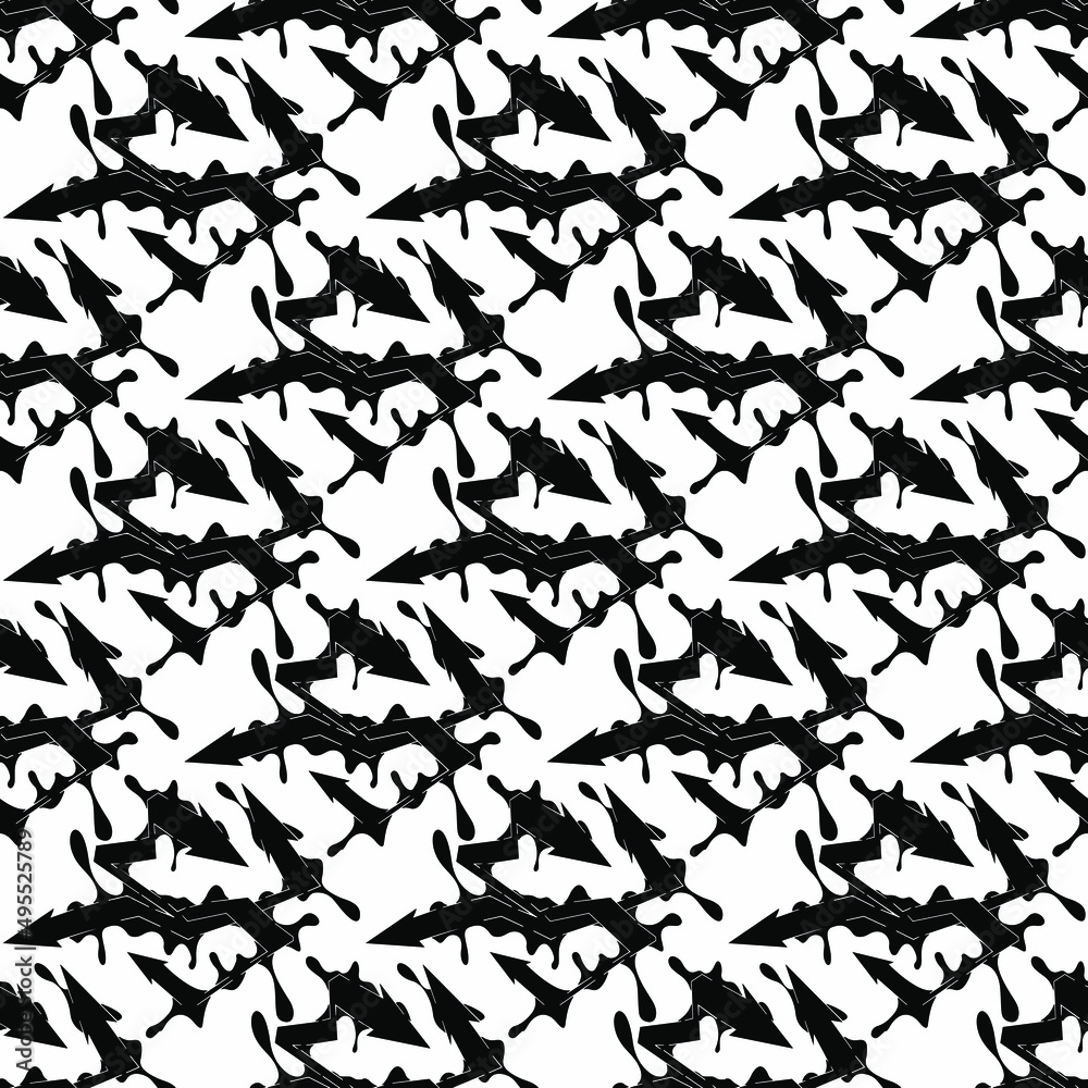 Black and white arrows seamless pattern texture. Greyscale ornamental graphic design. Mosaic ornaments. Pattern template. Vector illustration. EPS10.