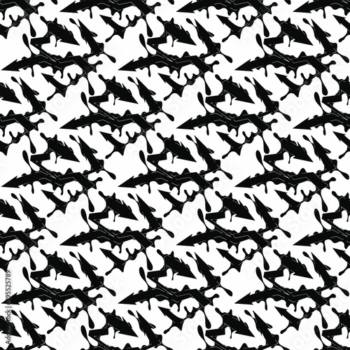 Black and white arrows seamless pattern texture. Greyscale ornamental graphic design. Mosaic ornaments. Pattern template. Vector illustration. EPS10.