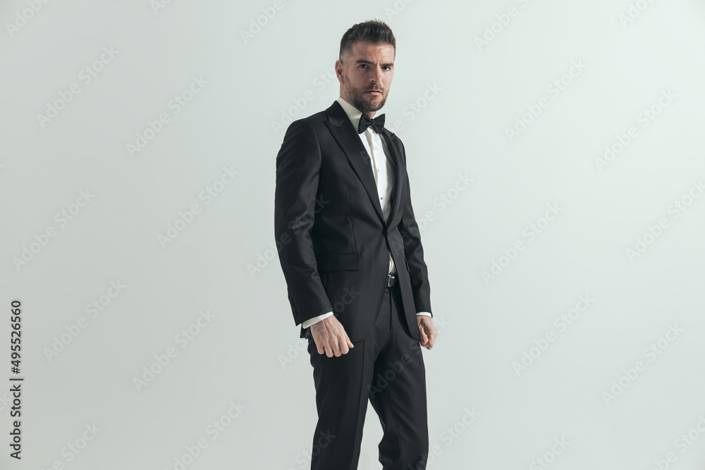 businessman wearing a nice tuxedo and posing with style businessman wearing a nice tuxedo and posing with style