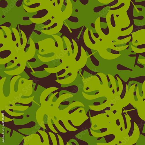 
Camouflage seamless pattern with flower leaves. Abstract military endless texture for fabric and fashion print. Vector background.