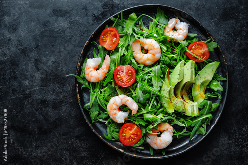 Shrimp salad with avocado on plate