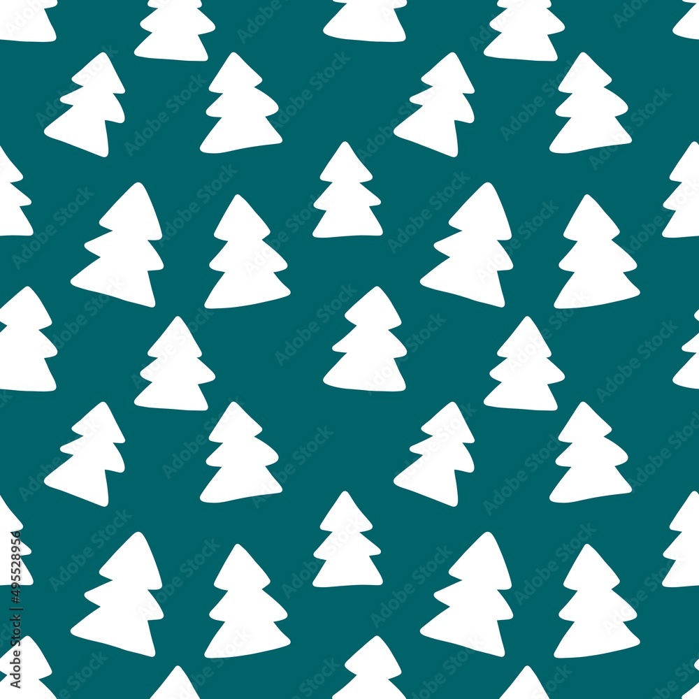Doodle green cute Christmas tree for fabrics and gifts