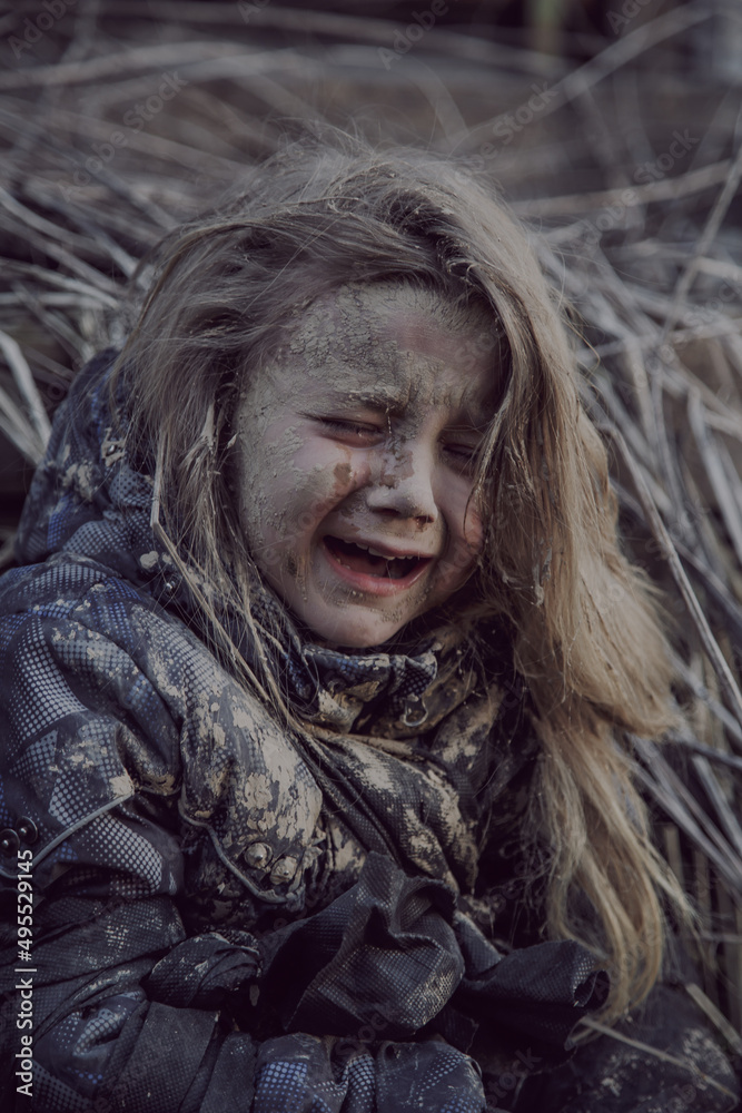Girl without a home, apocalypse, war Girl without a home, apocalypse, war