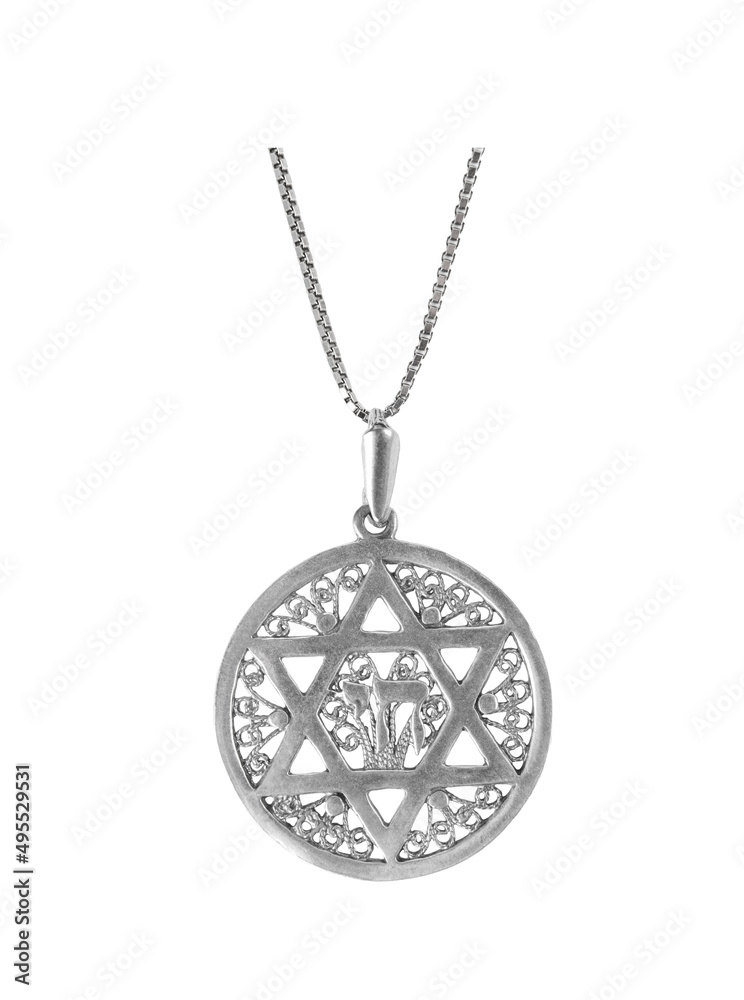 Silver Star of David Pendant isoalted on white background. Silver Star of David Pendant isoalted on white background.