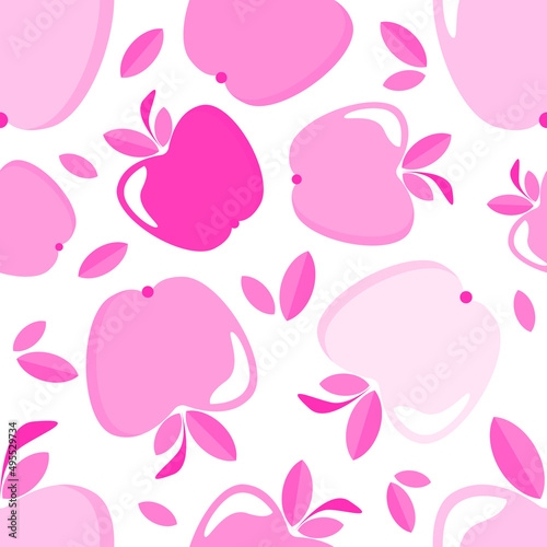 Apple cartoon whole fruit seamless pattern on white background. Vector illustration.