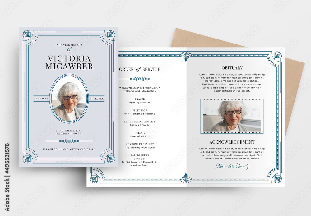 Traditional Style Funeral Program Obituary Brochure Stock Template Adobe Stock