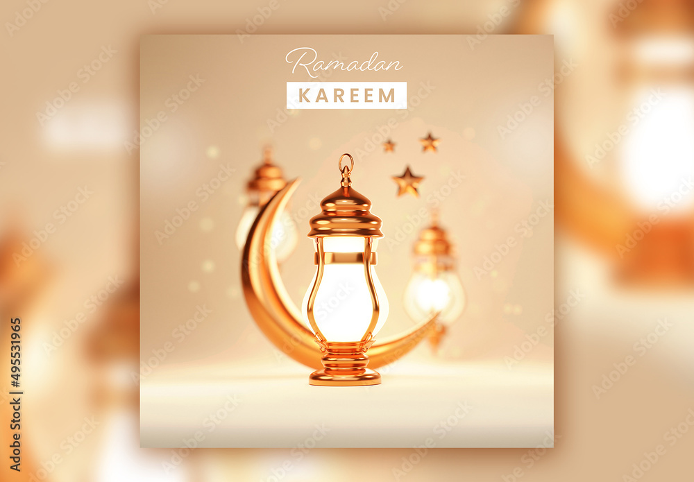 3D Render of a Golden Crescent Moon Ramadan Kareem Concept Stock ...