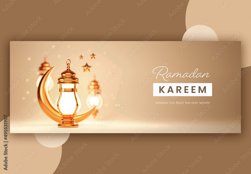 3D Render of a Golden Crescent Moon Ramadan Kareem Concept Stock ...
