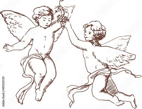 Pair of flying Cupids or angels illustration