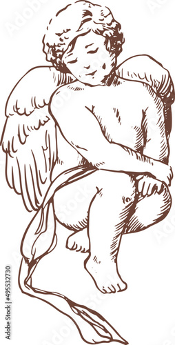 Elegant drawing of lovely sitting Cupid illustration