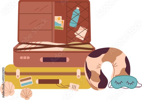 Packed suitcases with summer stuff illustration