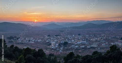 Panoramic of a beautiful sunset in Valencia. Sunset in Alcublas © Hector