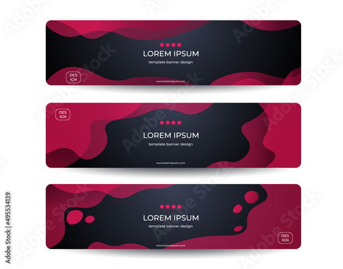 Collection of horizontal promotion black and red banners with  gradient colors and abstract geometric elements. Header design. Vibrant coupon template.