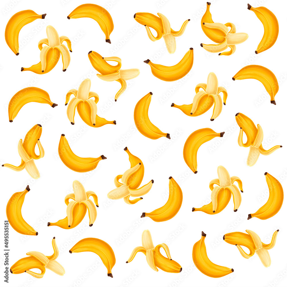 Illustration pattern yellow bananas fruit flavor monkey food yellow banana peel peel background texture seamless for textiles Illustration pattern yellow bananas fruit flavor monkey food yellow banana peel peel background texture seamless for textiles